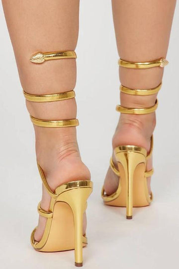 Sparkly Golden Metallic Strappy Stiletto Heel Sandals